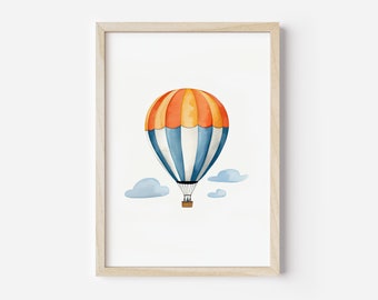 Hot-Air Balloon Digital Print, Boy Nursery Decor, Hot-Air Balloon Print Nursery Wall Art, Adventure Print, Nursery Decor