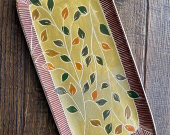 Handmade Rectangular Serving Tray: Decorative Ceramic Tray