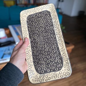 Handmade Rectangular Serving Tray: Decorative Ceramic Tray Black&White