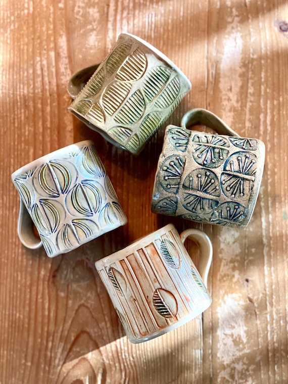 Handmade Ceramic Mug with Unique Stamped Texture (230 ml)