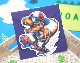 Dino invitation for children's birthdays – with text on the back – available with or without envelope – Dinosaur party invitation cards