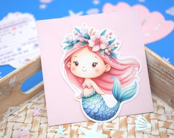 Mermaid invitation for children's birthdays – with text on the back – available with or without envelope – Mermaid party card