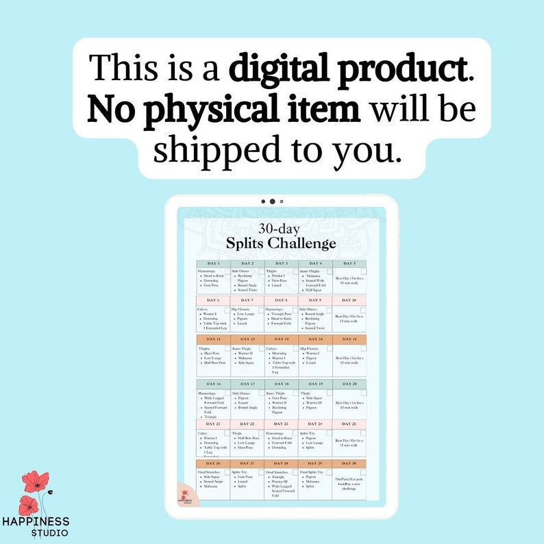 Splitz Chart 30-day Splits Challenge - Yoga Routine - Fitness Plan - Stretching - Etsy