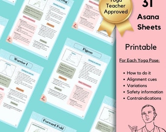 Yoga Pose Sheets for Beginners | Yoga Cards | Asanas | Information | Printable | Yoga Teacher