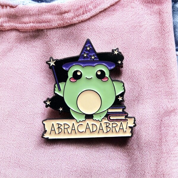 Pin's Broche Email | Grenouille Sorcier | Chapeau de Sorcier | Magie Abracadabra | Kawaii | Fun | Humour