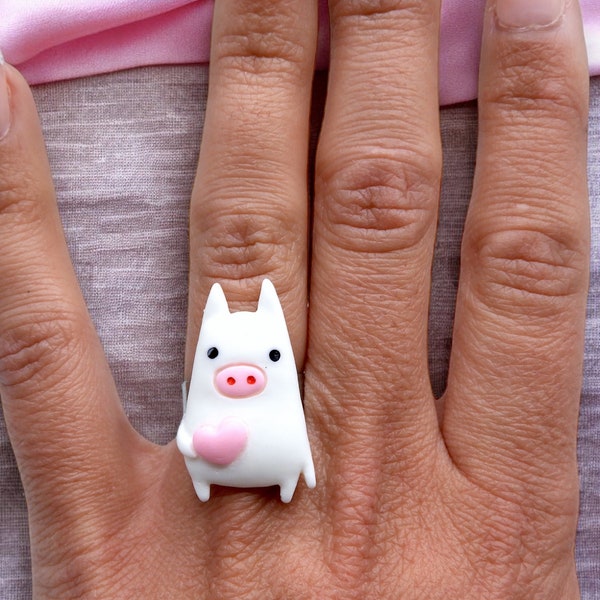 Bague Anneau Bijoux Réglable | Cochon Kawaii | Cochon Doux Résine | Mignon | Kawaii