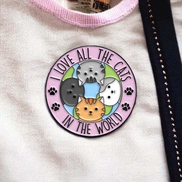 Pin's Broche Email | J'aime tous les chats du Monde | Love all the Cats | Club Mignon | Kawaii