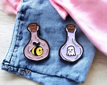 Pin's Broche Email | Potion Magique | Fiole | Abeille ou Fantome | Kawaii | Mignon