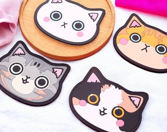 Coaster | Placemat | Cat Head | Animals | Kawaii Cute | Silicone | Silica Gel