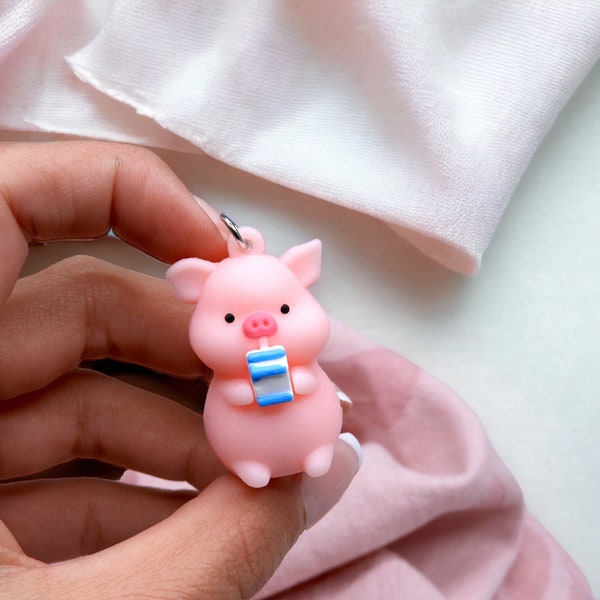 Pendentif Silicone Gel Silice | Cochon Mignon Brique de Lait | Mignon | Bande Dessinée | Kawaii