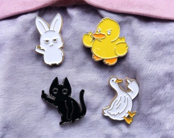 Pin's Broche Email | Animaux Doigt d'honneur | Fuck | Humour | Kawaii | Mignon | Lapin Poussin Chat Canard