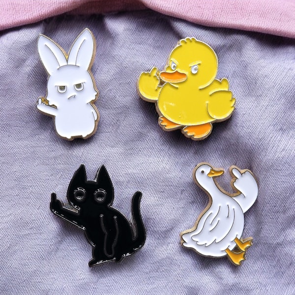 Pin's Broche Email | Animaux Doigt d'honneur | Fuck | Humour | Kawaii | Mignon | Lapin Poussin Chat Canard