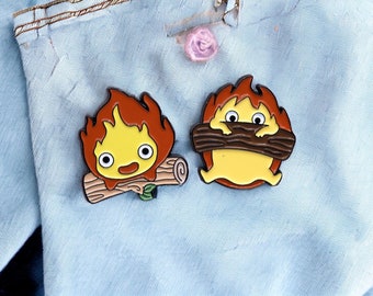 Pin's Broche Email | Chateau Ambulant | Calcifer Démon du Feu | Kawaii | Mignon