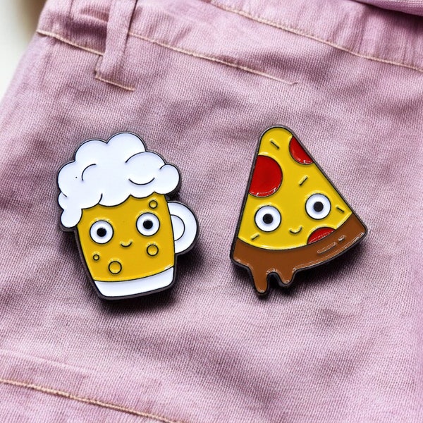 Pin's Broche Email | Pizza Bière Kawaii | Cute | Apéro | Mignon | Kawaii | Fun | Humour