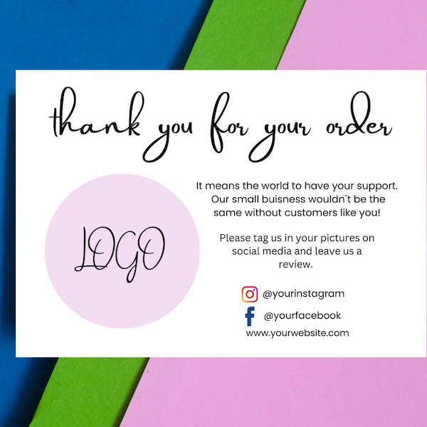 Thank You Card, Editable Template, Small Business Leaflet Card, Printable Thank You for Your Purchase Card, Canva Template, 5.5 x 4.25in