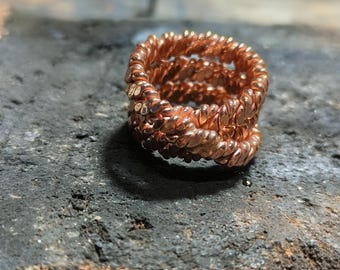 Handmade Copper Ring, 432Mhz Energy Tuned, Adjustable Size (1/2), Boho Spiral Jewelry