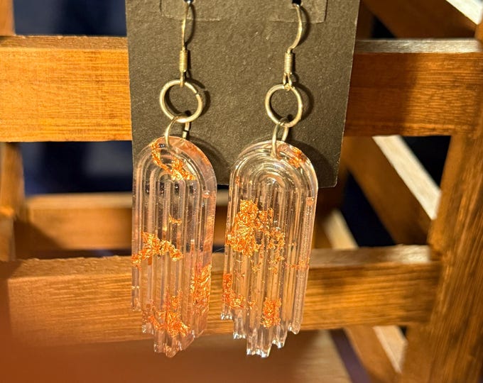 Clear and Copper Arch Earrings