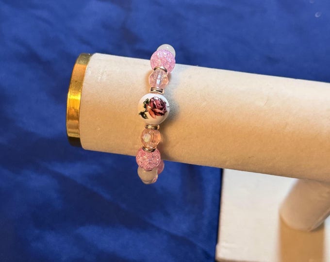 Glass Rose Beaded Bracelet