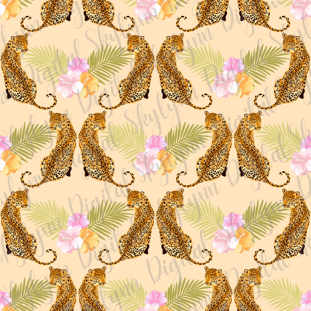 Leopards and Hibiscus Flowers Seamless Design, Perfect Design for ...