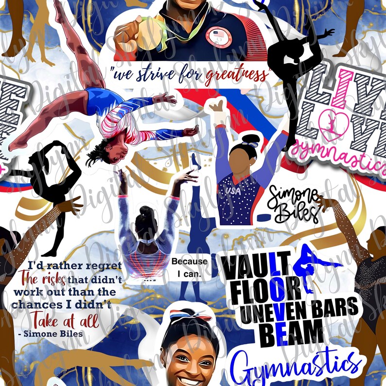 American Olympic Gymnast Seamless Design in Color and Black & Gold ...