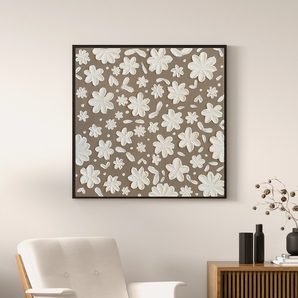 Strukturbild Gemälde Blumen Wandkunst Boho Wanddeko Wohnzimmer Modern Bild Geschenk Valentinstag Kunst  Einrichtung Skandi  Deko Minimalisti