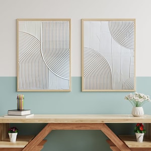 Immagine strutturata Immagine su tela Set astratto Bianco strutturato Arte Boho Decorazione murale Struttura moderna Pasta Regalo Arredamento Pittura Minimalista