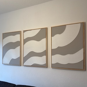 Set di 3 onde di immagini strutturali | Decorazione da parete in tela | Immagine astratta | Arte strutturata | Pasta per struttura moderna |  Arte minimalista per interni