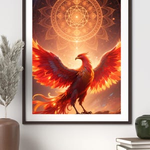 Poster Phoenix, art mural géométrique sacrée, décoration mystique sans cadre pour salle de méditation spirituelle, impression bohème, design céleste