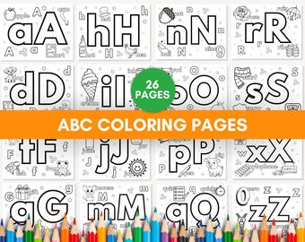 20 ABC Learning Coloring Pages | Homeschool Printable | Alphabet Letter Coloring Page | Preschool Activities for Kids | Letters Worksheet