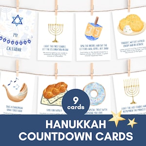 Cartes à rebours pour enfants de Hanoucca | Calendrier des fêtes juives | Flashcards imprimables | Fête des Lumières | Hanoukka Sameach | Téléchargement instantané