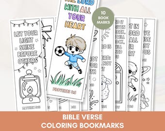 10 Bible Verse Bookmarks for Kids to Color, Scripture Book Mark Homeschool Printable, Sunday School Colouring, Preschool Coloring Activities