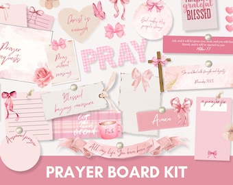 Afdrukbaar roze gebedsbord-startpakket | Aesthetic Girls Vision Board | Bijbelverzen muurcollage | Gebedsverzoeken | Gebedsdagboek
