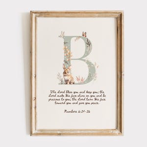 Letra B - La bendición para niños - Números 6:24-26 / Arte de pared cristiano para guardería / Regalo inicial para baby shower / Imprimible El Señor te bendiga