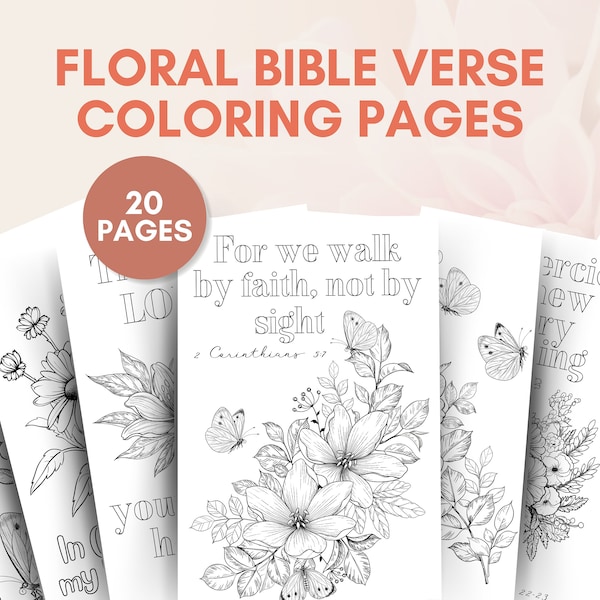 20 páginas para colorear con versículos bíblicos florales / Páginas para colorear de versículos bíblicos cristianos / Páginas para estudiar la Biblia / Meditar y estudiar la Biblia