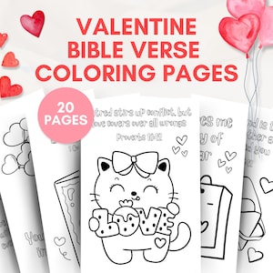 20 Valentinstag Bibel Vers Malseiten | Christian Valentinstag Printable | Liebesbezogene Aktivität | Sonntagsschulaktivitäten für Kinder