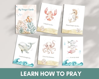 24 Learn How To Pray Cards for Kids | Prayer Prompts Activity | Printable Sunday School Flashcards - Cute Sealife Themed Lesson for Children
