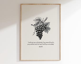 I am the Vine - John 15:5 DIGITAL Art Print | Modern Christian Jesus Wall Art | Minimal Bible Verse Sketch | Printable Scripture Poster