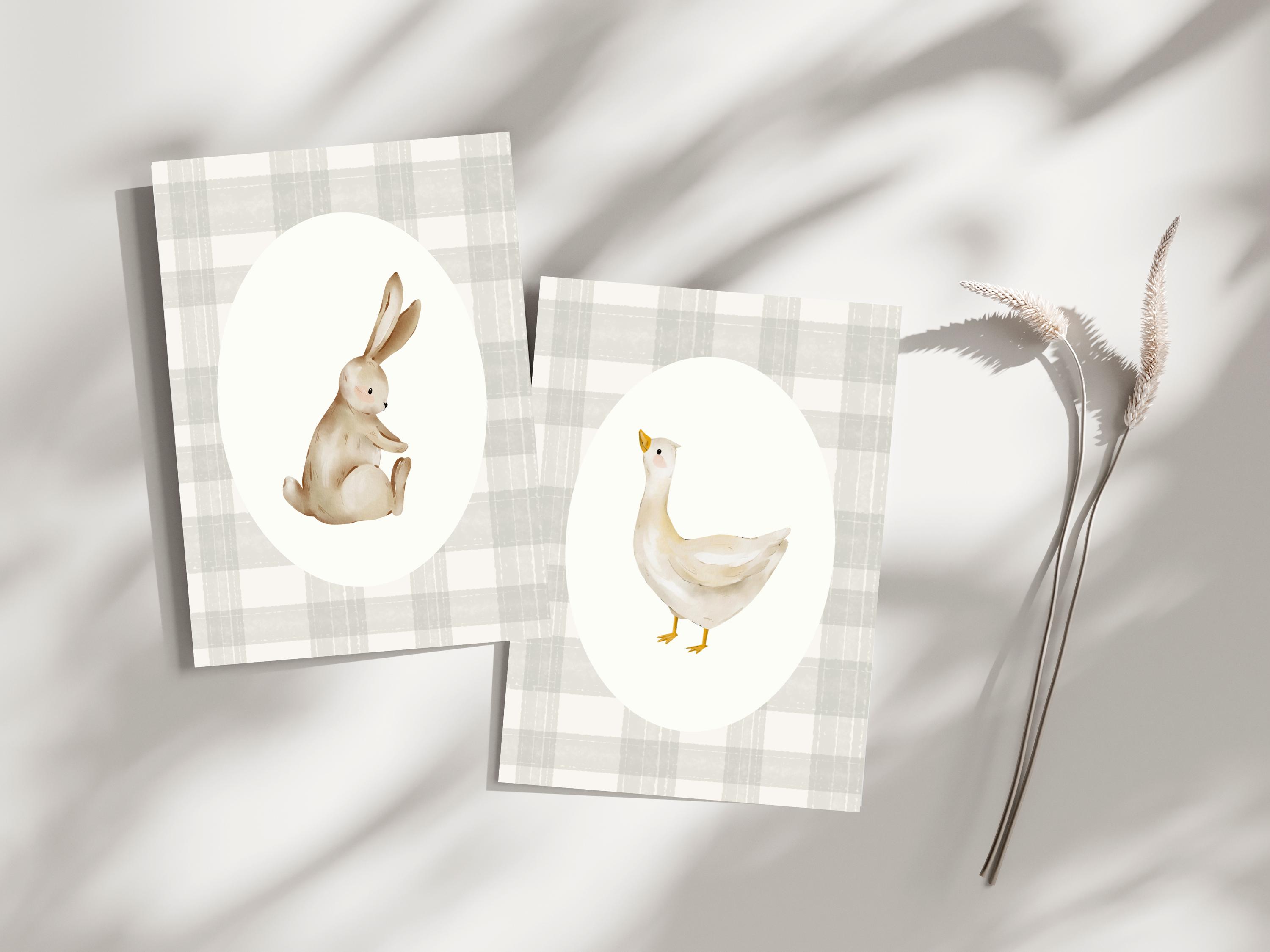 Goose and Bunny Nursery Print Set of 2 | Vintage Kids Art | Baby Shower ...