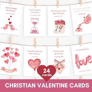 Christliche Valentinskarten Set | Valentinstag Schrift Grußkarten | Bibel Vers druckbare Karteikarten | Aquarell Liebe Klassenzimmer Dekor
