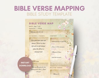 Floral Bible Verse Mapping | Bible Verse Study | Bible Study Template | Printable Bible Reading Template | Scripture Mapping Guide