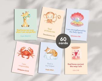 60 Christian Affirmation Cards for Kids | Positive Bible Verse Lunchbox Notes | Printable Scripture Flashcards - Cute Pastel Faith Themed