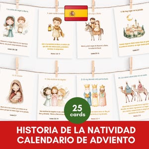 ESPANHOL Calendário de Adviento da História da Natividade | Calendário do Advento da História da Natividade | Contagem regressiva de Natal | Flashcards para impressão