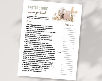 Easter Story Bible Scavenger Hunt for Kids | Church Group Game | Printable Sunday School Activity | Game for Holy Week | Bible Quiz Games