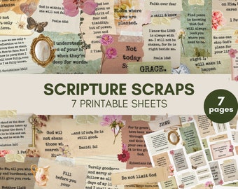 Printable Scripture Scraps | Junk Journal | Faith Labels Digital | Prayer Board Printable | Digital Download | Cricut, Fussy Cut