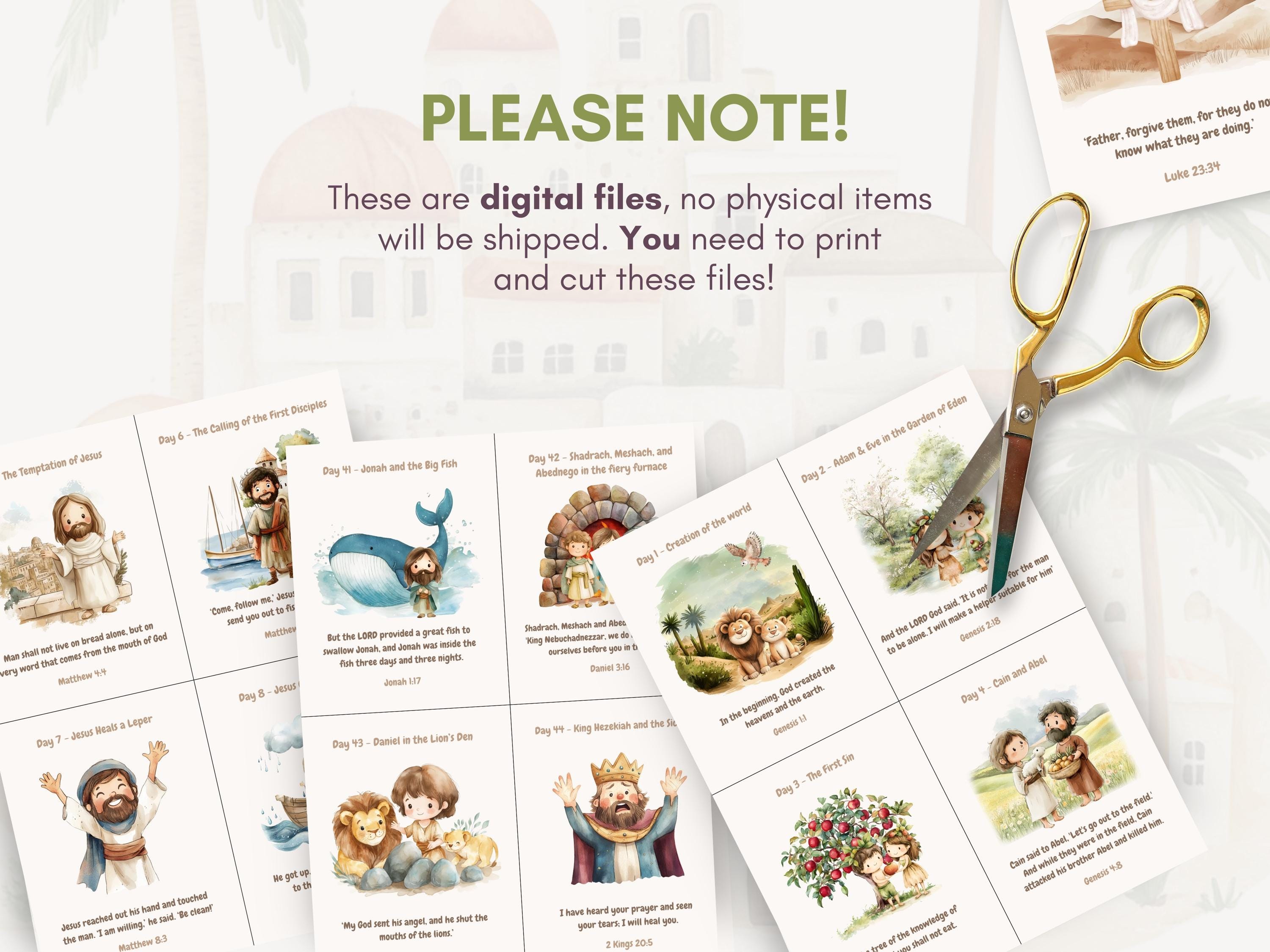 Daily Bible Story Calendar for Kids | Bible Verse Cards | Printable Old ...