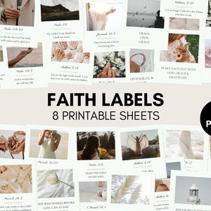 Faith Labels digitaal | Junkjournaal | Afdrukbare schriftresten | Afdrukbaar gebedsbord | Digitale download | Cricut, kieskeurige snit