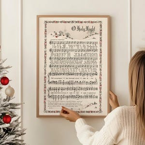 O heilige nacht-poster | Digitale vintage kerstliedkunstafdruk | Afdrukbare kerstlied kunst aan de muur | Downloadbaar klassiek kerstlieddecor