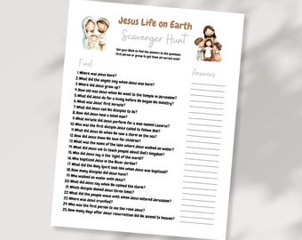 Jesus Life on Earth Scavenger Hunt for Kids | Church Group Game | Printable Sunday School Activity | Game for Christian Group | Quiz Games