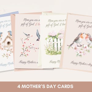 Jeu de 4 cartes chrétiennes pour la fête des mères | de voeux aux couleurs pastel | Imprimable sur le thème du printemps | Carte d'amour florale pour maman | Téléchargement numérique