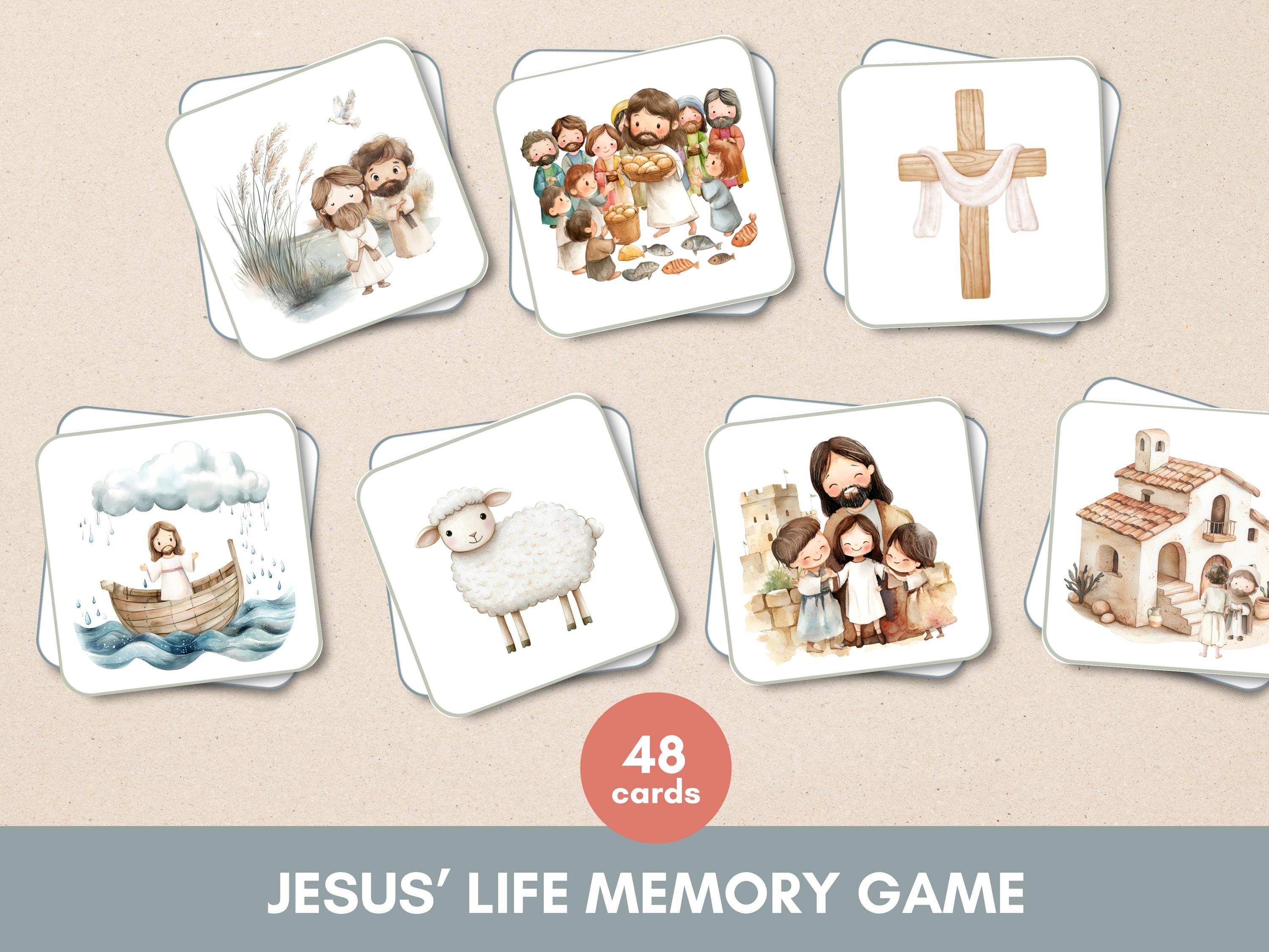Jesus' Life on Earth Memory Match Game for Kids | Cute Lent and Easter Family Cards Activity | Holy Week Craft for Kids | Sunday School